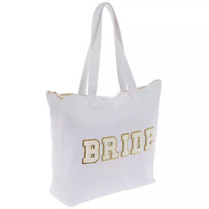 Bride Tote Bag White & Gold Glitter Letters – Like New